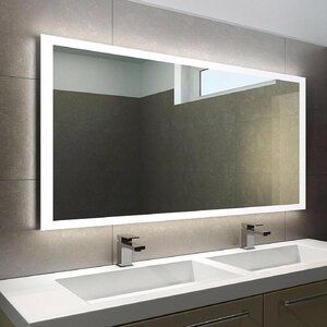 Orren Ellis Alcron Modern & Contemporary Lighted Bathroom Mirror | Wayfair Light Bathroom Mirror, Led Light Bathroom, Large Bathroom Mirrors, Bathroom Mirror With Shelf, Modern Bathroom Mirrors, Bathroom Mirror Lights, Mirror With Led Lights, Light Bathroom, Led Mirror Bathroom