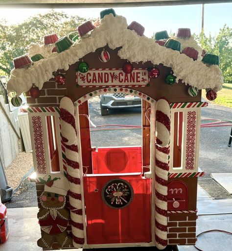 Gingerbread Mailbox Diy, Kids Play Gingerbread House, Playhouse Turned Into Gingerbread House, Kids Playhouse Gingerbread House, Playhouse To Gingerbread House, Little Tikes Gingerbread House, Playhouse Into Gingerbread House, Playhouse Gingerbread Makeover, Gingerbread Playhouse Diy