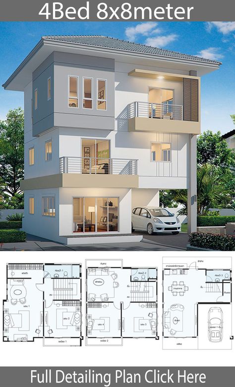 3 Storey House, 4 Bedroom House Designs, 3 Storey House Design, 2 Storey House Design, Duplex House Plans, Sims House Plans, House Construction Plan, House Layout Plans, Model House Plan