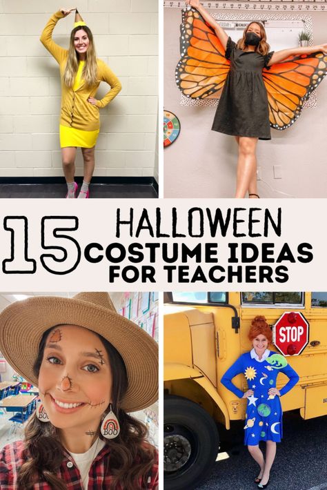 15 Halloween Costume Ideas For Teachers - Lauren Erro Apron Costumes Halloween, Playdoh Halloween Costume, Brown Bear Teacher Costume, Costumes For Teachers At School, Book Worm Costume Diy, Teacher Easy Halloween Costumes, School Friendly Halloween Costumes For Teachers, Coach Costume Diy, Life Gives You Lemons Costume