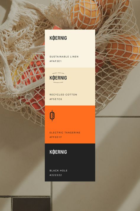 Zero Waste Branding, Black Brand Color Palette, Realtor Color Palette, Orange Color Branding, Striking Color Palette, Muted Tones Colour Palettes, Playful Color Palette Branding, Orange Brand Color Palette, Sustainable Color Palette