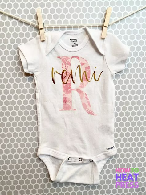 How to Make a Custom Cricut Baby Onesie® & Other Baby Gear Diy Onesies Cricut, Baby Onesie Cricut Ideas, Baby Girl Cricut Ideas, Diy Baby Onesies Girl, Baby Girl Onesie Ideas, Baby Onsies Ideas Girl, Cute Onesies For Babies, Cricut Baby Projects, Cricut Baby Gifts