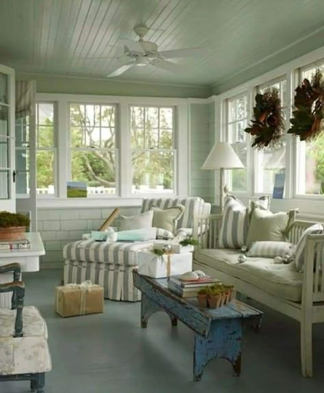 Enclosed Porch Ideas On A Budget Diy Sun Room, Country Cottage Sunroom, Beach House Sunroom, Rustic English Cottage, Porch To Sunroom, Closed In Porch, Indoor Sunroom, Sunroom Remodel, Sunroom Windows