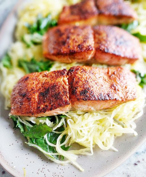 Salmon And Spaghetti, Blackened Salmon Pasta, Spaghetti Squash Ideas, Salmon Spaghetti, Low Oxalate Recipes, Low Oxalate, Blackened Salmon, Kidney Stone, Salmon Pasta