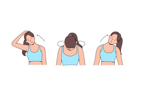 Neck stretching exercises illustration Exercise Cartoon, Exercise Illustration, Neck Stretching, Neck Exercise, Stretch Exercise, Neck Exercises, Stretching Exercises, Neck Stretches, Stretching