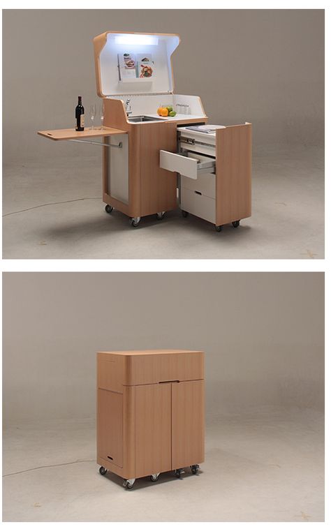 Kenchikukagu Mobile Furniture - kitchen cart but modify it as a computer workstation Mobile Furniture, Space Saving Table, Small Workspace, Convertible Furniture, Folding Furniture, Smart Furniture, Creative Furniture, Modular Furniture, Space Furniture