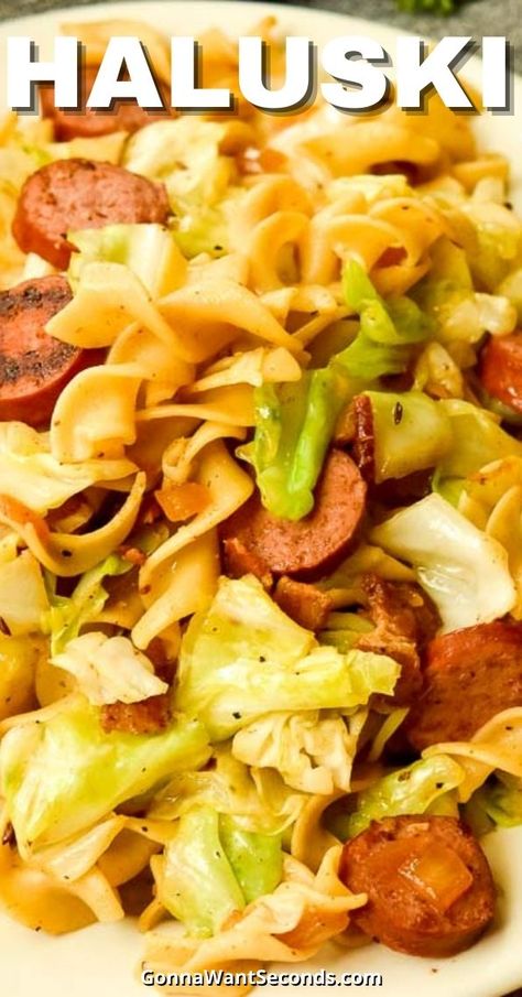 Haluski Fried Cabbage And Noodles With Sausage, Cabbage Bacon Egg Noodles, Sausage Cabbage And Noodles, Cabbage Sausage Noodles Recipes, Easy Haluski Recipe, Noodle And Cabbage Recipes, Cabbage And Noodles Haluski, Egg Noodle And Sausage Recipes, Cabbage And Egg Noodles