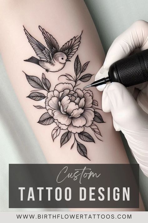 🌼✨Peony Flower and Hummingbird Tattoo – November Birth Flower in Minimal Doodle Style✨🌿 Small Magnolia Tattoo, Graceful Tattoo, November Birth Flower Tattoo, Magnolia Tattoo, November Birth Flower, Birth Flower Tattoos, Doodle Tattoo, Peonies Tattoo, Hummingbird Tattoo