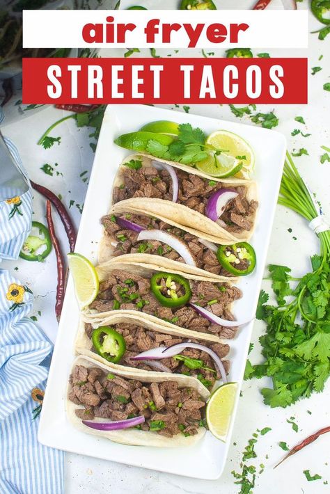 air fryer street tacos Air Fryer Mexican, Steak Taco, How To Make Steak, Street Taco Recipe, Delicious Air Fryer Recipes, Keto Air Fryer Recipes, Air Fryer Steak, Delicious Steak, Easy Air Fryer Recipes