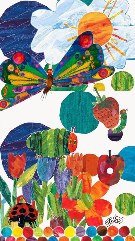 Eric #books Hungry Caterpillar Wallpaper, Hungry Caterpillar Art, Caterpillar Wallpaper, Eric Carle Art, Caterpillar Art, Caterpillar Book, My Little Pony Poster, Blue Wallpaper Iphone, The Very Hungry Caterpillar