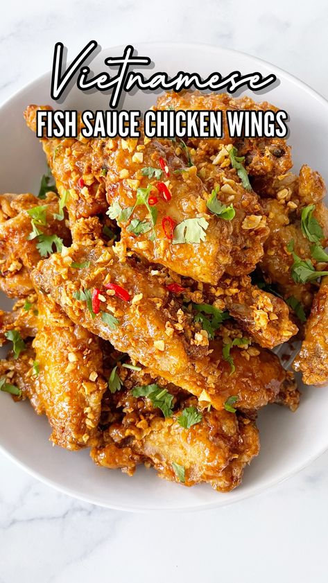 Chicken Wings Fish Sauce, Vietnamese Wings Recipe, Vietnamese Fried Chicken Wings, Vietnamese Fish Sauce Chicken Wings, Fish Wings Recipe, Chicken Wing Recipes Asian, Vietnamese Crispy Chicken, Vietnamese Garlic Chicken, Cambodian Chicken Wings