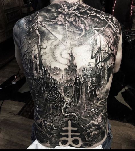 High Voltage Tattoo on Instagram: “Our @blackshadowstattoos slayed this back piece on his client! For your own enchanted demon land to be tattooed by Carlos, click the link…” Back Tats, Evil Tattoo, Torso Tattoos, Back Piece Tattoo, Demon Tattoo, Back Tattoos For Guys, Tattoo Clothing, Back Piece, One Piece Drawing