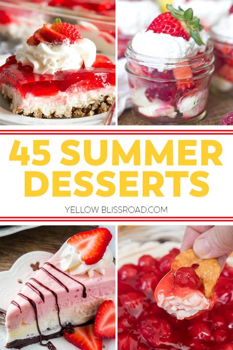 So you’ve got the main dish and the sides covered but what about dessert? These sweet summer desserts that will be the hit of your next picnic or cookout! Best Summer Desserts, No Bake Summer Desserts, Easy Summer Desserts, Summer Dessert Recipes, Desserts For A Crowd, Baked Dessert Recipes, Desserts To Make, Summer Dessert, Summer Treats