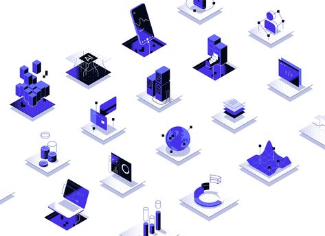 Data & Analytics - Isometric Icons by Dmitrii Kharchenko for FormFrom on Dribbble Isometric Icons, Data Icon, Interactive Web Design, Procreate Tips, Icon Design Inspiration, Map Icons, Isometric Design, Isometric Illustration, 3d Icons