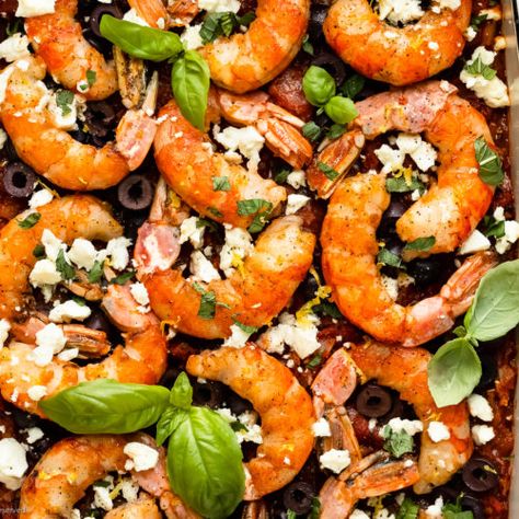 Shrimp Saganaki (Baked Greek Shrimp Recipe) - No Spoon Necessary Shrimp Saganaki Recipe, Shrimp In Tomato Sauce, Shrimp Saganaki, Saganaki Recipe, Greek Shrimp, Baked Shrimp Recipes, Balsamic Glazed Chicken, Greek Recipe, Feta Cheese Recipes