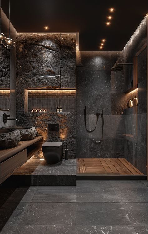 Acnh Mcdonalds, Bathroom Rich, Bathroom Dark, Dark Bathroom Ideas, Bathroom Interior Design Modern, Bathroom Design Black, Dark Bathrooms, Washroom Design, Bathroom Design Decor