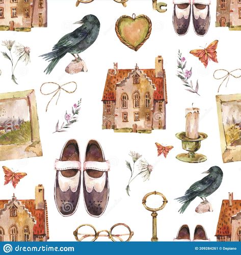 Watercolor Vintage Seamless Pattern, House Watercolor Stock Illustration - Illustration of interior, academia: 209284261 Watercolor Dark, House Watercolor, Vintage Academia, Green Decoration, Watercolor Vintage, Pen Pal Letters, Greeting Card Illustration, Couple Illustration, Card Illustration