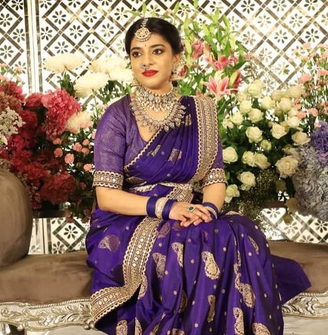 Violet Pattu Saree, Papati Billa, Purple Sarees, Violet Saree, Benaras Sarees, Unique Sarees, Saree Pattern, South Wedding, South Indian Bride Saree