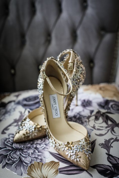 Wedding Shoes Worn by Real Brides That Aren't Boring Gold Bridal Shoes, Bohemian Style Gown, Jimmy Choo Heels, Bridal Heels, Shoe Inspiration, Bridal Fashion Week, Wedding Dress Trends, Gold Shoes, Wedding Heels