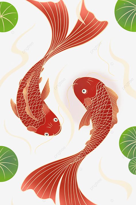 Good Luck Painting, Luck Painting, Ang Bao, Red Animals, Red Png, Mandala Wallpaper, Traditional Culture, Watercolour Illustration, Fish Ponds