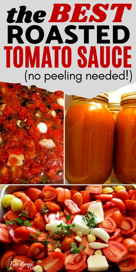 Garden Tomato Sauce Recipe, Easy Tomato Sauce Canning Recipe, How To Freeze Roma Tomatoes, Freezing Roma Tomatoes, Tomatoe Sauce Canning Recipe, Homemade Spaghetti Sauce Roasted Tomatoes, Tomato Sauce Freezer Recipe, Spaghetti Sauce Roasted Tomatoes, Roasted Garden Tomato Sauce