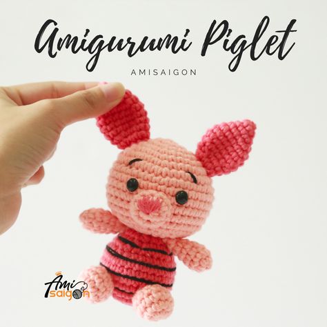 Piglet Free Crochet Pattern, Piglet Amigurumi Free Pattern, Mini Piglet Crochet, Piglet Crochet Pattern Free Winnie The Pooh, Crochet Piglet Pattern Free, Piglet Crochet Pattern Free, Piglet Crochet Pattern, Crochet Piglet, Winnie The Pooh Characters