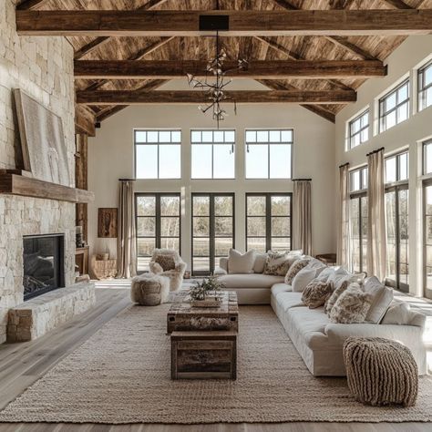 13 Farmhouse Living Room Ideas: Blend Rustic Charm with Modern Comfort | Florgeous Modern Farm Style Living Room, Artisan And Blooms Home Decor, Rustic Family Room Ideas Cozy Living, Rustic Farmhouse Family Room, Rustic House Living Room, Window Arrangements, Ranch House Living Room, Luxe Farmhouse, British Farmhouse