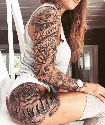 Cute Thigh Tattoos, Woman With Tattoos, Gangsta Tattoos, Hand Tattoos For Girls, Hip Tattoos Women, Tattoed Women, Inspiration For Women, Geniale Tattoos, Leg Tattoos Women