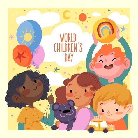 Childrens Day Illustration, Children's Day Wishes, Children's Day Poster, International Children's Day, Valentine's Day Poster, Illustration Art Kids, School Illustration, Free Activities For Kids, Happy Children's Day