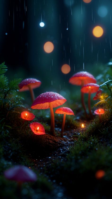 Fantasy Mushroom Scenery In the Rainy Magical forest Zicxa.com Mushroom Lockscreen, Fantasy Mushroom Forest, 3d Wallpaper Background, Rainy Forest, Mushroom Background, Fantasy Mushroom, Fantasy Wallpapers, Blue Roses Wallpaper, Glowing Mushrooms