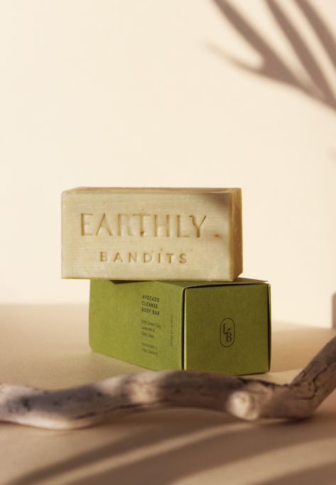 Branding and soap packaging design for Earthly Bandits Natural Soap Branding, Bar Soap Design, Soap Product Shoot, Handmade Soap Photography, Organic Soap Packaging, Natural Hygiene Products, Soap Photography Ideas, Soap Bar Design, Soap Bar Packaging