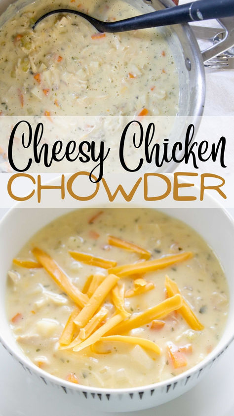 🥘Discover the perfect comfort food for chilly nights with our Cheesy Chicken Chowder. A creamy, cheesy combination of chicken and vegetables, it's similar to the beloved Cheeseburger Soup. Learn how to make this simple yet flavourful meal that your family will love. Also, find tips on how to customize it to suit your taste. Plus, there's a rundown of the necessary supplies to help you prepare this delicious dish with ease. Chicken Cheese Soup Recipes, Cheesy Chowder Soup, Chicken Chowder Soup Crockpot, Chicken Cheese Soup, Chick Soup Recipes, Chowder Recipes Chicken, Cheesy Chicken Soup, Cheesy Chicken Soup Recipes, Creamy Chicken Chowder Soup