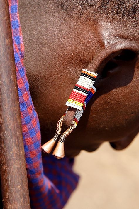 Africa |  Details of the Maasai teenager's earrings.  Amboseli, Kenya | © stusik_i_sharik, on LiveJournal Amboseli Kenya, Africa Style, Jewelry Stone, Africa Fashion, Maasai, African Beauty, Stone Jewelry, The Park, Kenya