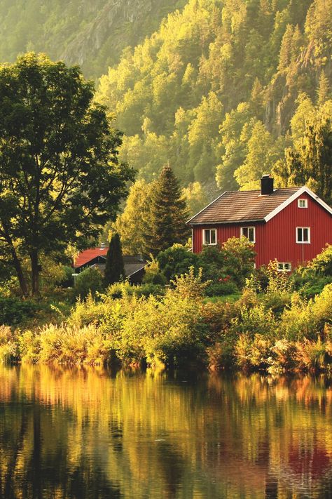 Norwegian Landscape, Swedish Cottage, Beautiful Norway, Going To, Red Cottage, Red House, Cabins And Cottages, Into The Wild, Alam Yang Indah