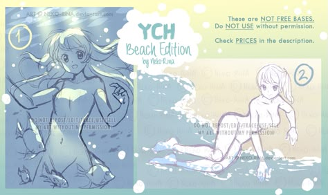 YCH Beach Edition [CLOSED] by Neko-Rina Poses Manga, Beach Drawing, Poses References, Character Poses, Art Base, Art Poses, Sketchbook Art Inspiration, Anime Poses Reference, Drawing Challenge