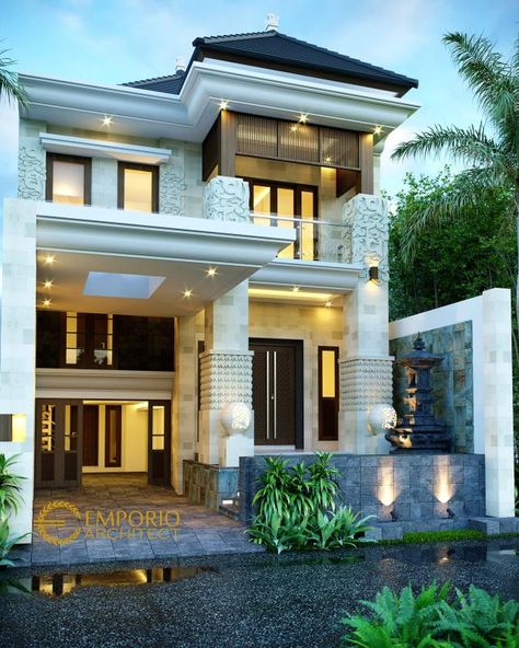 Desain Rumah Villa Bali 2.5 Lantai Ibu Yuni di Denpasar, Bali Bali House Design, Luxury Exterior Design, 30x50 House Plans, Modern House Architecture, Emporio Architect, Luxury Exterior, Denpasar Bali, Villa Bali, Bali House