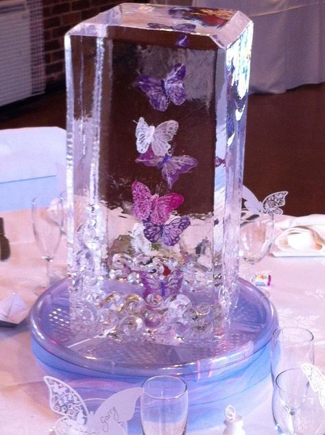 Butterfly Quince Theme, 15 Party Ideas Quinceanera, Butterfly Quinceanera Theme, Butterfly Quince, Ice Table, Quince Centerpieces, Quinceanera Theme, Butterfly Theme Party, Butterfly Centerpieces