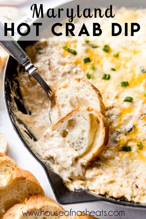 Maryland Crab Dip, Hot Crab Dip Recipe, Salty Pretzels, Baguette Slices, Hot Crab Dip, Celery Sticks, Delicious Dips Recipes, Crab Dip, Crab Recipes