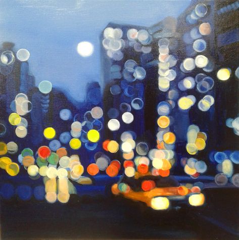 Copy of a painting by Philip Barlow, oil on canvas, 40*40 cm Day Vs Night Painting, Night Painting Aesthetic, Painting City Night, City Night Painting, Philip Barlow, City Scape Art, City Lights Painting, 3d Tipografi, Bokeh Art