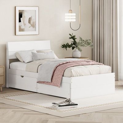 [Modern & Elegant Design]: The luxuriously stylish twin size high gloss bed frame not only looks contemporary but reflects high quality craftsmanship from top to bottom. This bed is perfect for various room styles. Color: White | Winston Porter Gatsby Platform Storage Bed Wood in White | 35.4 H x 41.2 W x 78.8 D in | Wayfair Bed Design White Wood, Modern Twin Bed, Bed Frame Twin Size, Twin Sized Bed, Plywood Headboard, Side Boards, Christmas Lists, Twin Size Bed Frame, Twin Size Bed