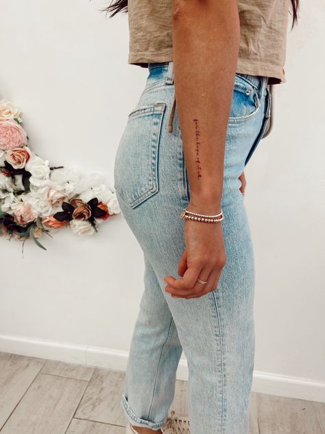 Forearm Tattoo Women Feminine, Date Tattoo On Forearm, Tattoo Words On Forearm, Tattoo Placement For Writing, Places To Get Writing Tattoos, Small Arm Tattoo Placement For Women, Handwriting Tattoo Placement Ideas, Cursive Tattoo On Arm, Small Hand Written Tattoos