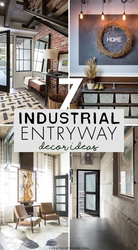 7 Main Industrial Entryway Decor Ideas to know! Entryway Industrial Decor, Entryway Decor Industrial, Manly Entryway Ideas, Hallway Ideas Industrial, Industrial Foyer Entryway, Brick Accent Wall Entry Way, Industrial Rustic Living Room Ideas, Modern Industrial Entryway Ideas, Industrial Farmhouse Hallway