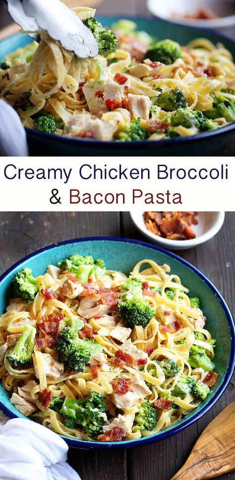 Chicken Fettuccine Alfredo with Bacon and Broccoli | i am baker Creamy Chicken And Broccoli Pasta, Creamy Chicken And Broccoli, Chicken And Broccoli Pasta, Chicken Broccoli Pasta, Broccoli Bacon, Chicken Fettuccine Alfredo, Chicken Broccoli Alfredo, Pasta With Chicken, Pasta Recipes Alfredo