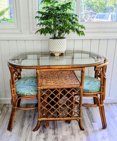 Wicker Furniture Aesthetic, Rattan Kitchen Table, Beach Side Apartment, Rattan Dinner Table, Rattan Chair Aesthetic, Wicker Glass Dining Table, Modern Mexican Decor, Two Are Better Than One, Cane Furniture