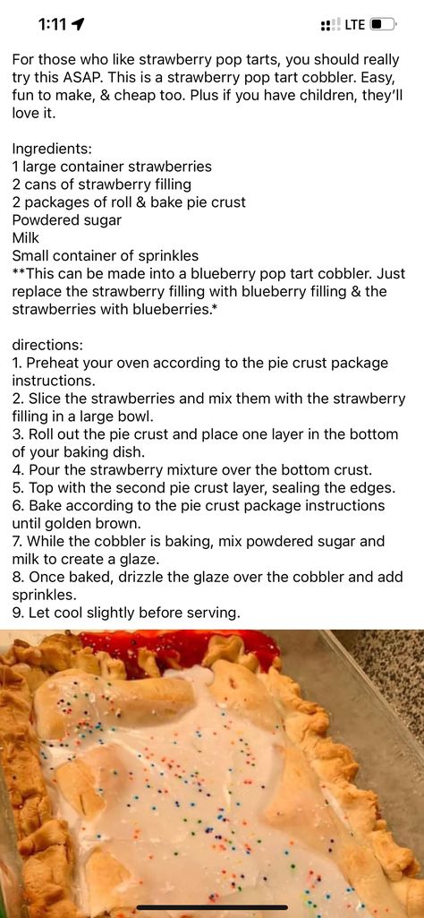 Strawberry pop tart cobbler Pop Tart Casserole, Poptart Cobbler Recipe, Pop Tart Cobbler, Strawberry Pop Tart Cobbler, Strawberry Poptart Cobbler, Poptart Cake, Pop Tart Pie, Pop Tart Cake, Chef Bae