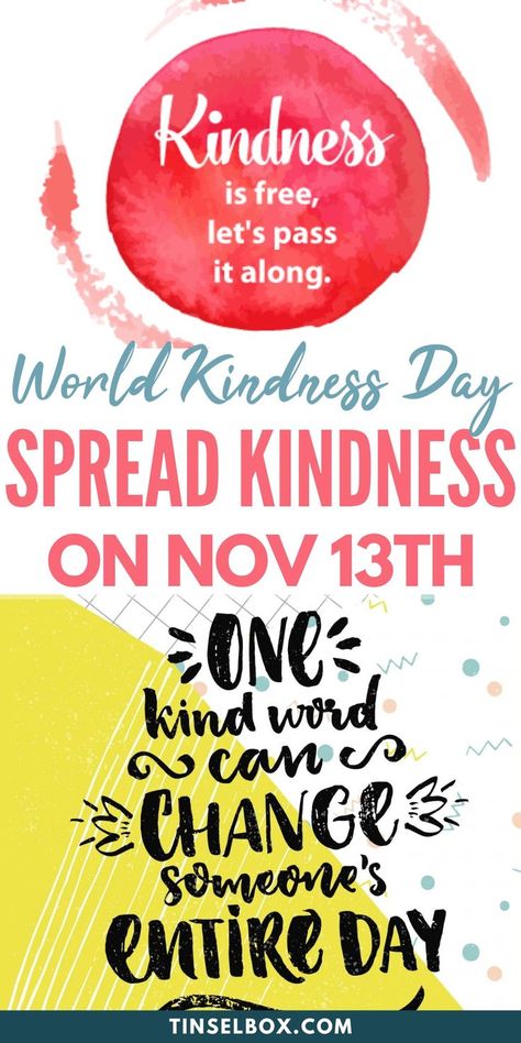 We're coming up on World Kindness Day! Spread Kindness on Nov 13th with these ideas ranging from big and small. Teach future generations about kindness, and spread the word about World Kindness Day to make a kinder, more compassionate world every day. Click through for all the details and maybe do some not-so-random acts of kindness this year. Kindness Day Quotes, World Kindness Day Bulletin Board, Kindness Campaign Ideas, World Kindness Day Ideas For Staff, Quote Kindness, Kindness Day Ideas, National Kindness Day, Kindness Week Ideas Elementary School, Ideas For World Kindness Day