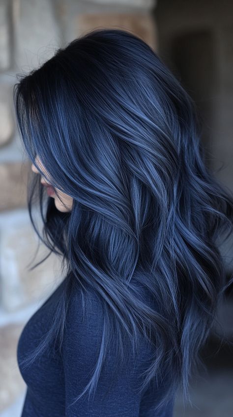 🍂 Perfect the Modern Fall Dark Hair Color 51 Fall hair colors dark | Pristine 💃 Dark Blue Hair Short, Jet Blue Hair, Fall Dark Hair Color, Navy Hair Color, Blackish Blue Hair, Fall Dark Hair, Deep Blue Hair, Indigo Hair Color, Dark Hair Shades