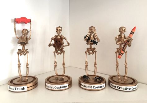 Halloween Awards Diy, Costume Contest Trophies, Halloween Eat, Work Event Ideas, Medieval Halloween, Halloween Trophies, Trophy Ideas, Plastic Skeleton, Halloween Coustumes