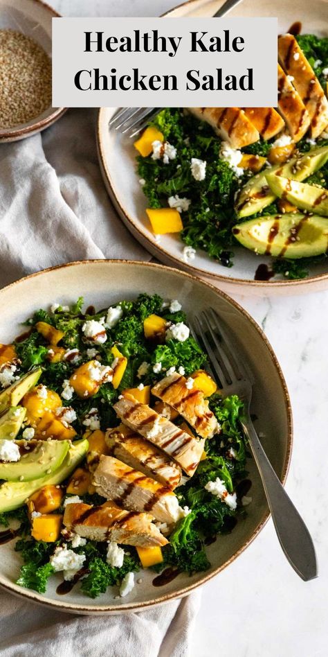 Chicken And Kale Recipes Healthy, Kale And Chicken Salad, Kale Bowls Healthy, Chicken Kale Salad Recipes, Grilled Chicken Kale Salad, Kale Salad Recipes With Chicken, Kale Chicken Salad Recipes, Kale Salad Chicken, Kale Cucumber Salad