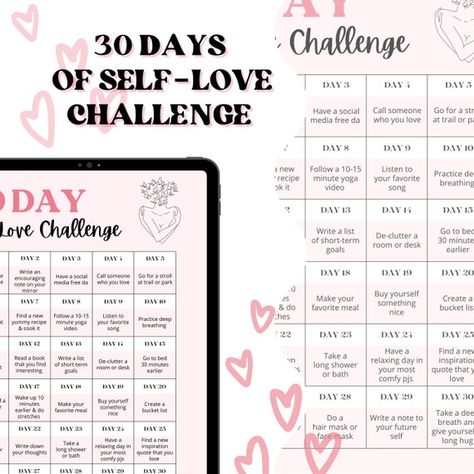 30 Days Self-Love Challenge Daily self-love / care printable digital tracker Follow 1 prompt everyday, soon enough, you will prioritize doing a little something for yourself everyday. Spend time learning to fall in love with your life, because you deserve it. Mindfulness Challenge, Self Care Challenge, Wellness Challenge, Challenge Accepted, Love Challenge, Who You Love, Daily Challenges, Love Days, 30 Day Challenge